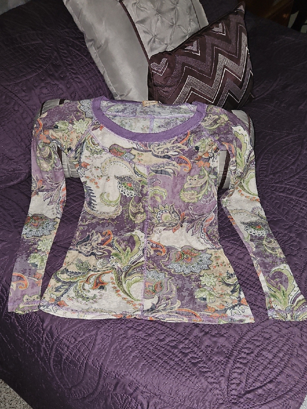 Daytrip Purple Paisley Long-Sleeve Scoop Neck Top